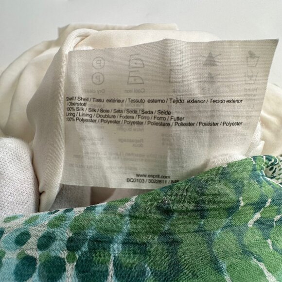 ESPRIT SILK DRESS Garden Fairy Sheer Green & Blue Floral Vines Print Lined 12 US - Picture 8 of 8